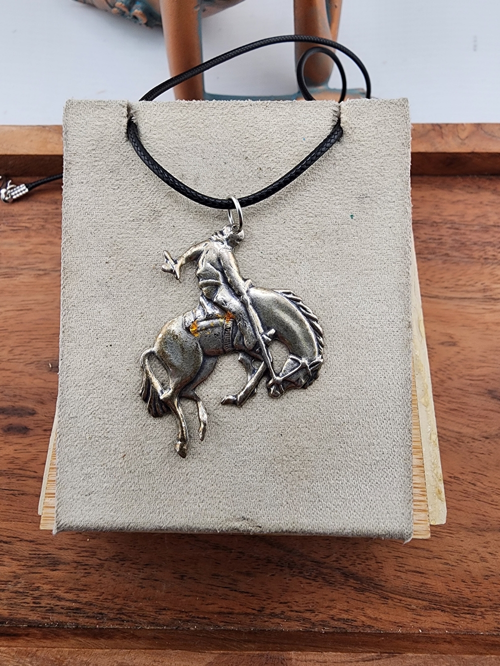 Sterling-Style Rodeo Horse & Rider Pendant Necklace in Silver
